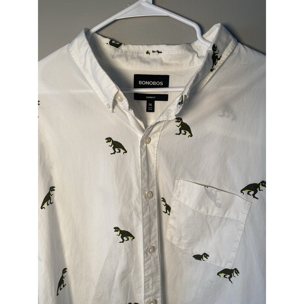 Bonobos XXL Slim Fit Dinosaur T-Rex Print Button Down Shirt Mens Long Sleeve